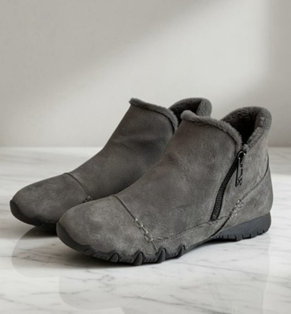 Skechers Womens Relaxed Fit Easy Going Cool Zip Ankle Boots 8.5 Gray Suede Fur